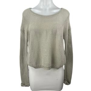 By Corpus Olive Green Metallic Open Knit Crochet Long Sleeve Sweater Top Sz S/P